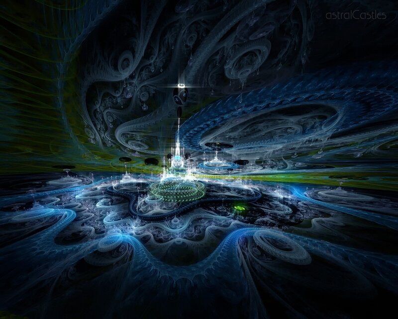 Fractal Castle Structure — Blue, Mystical, Night