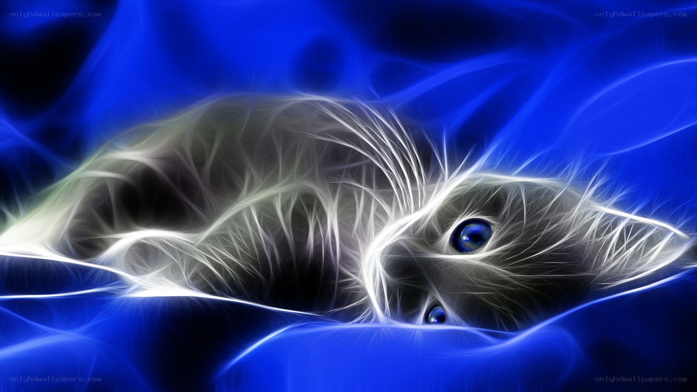 fractal cat with blue eyes