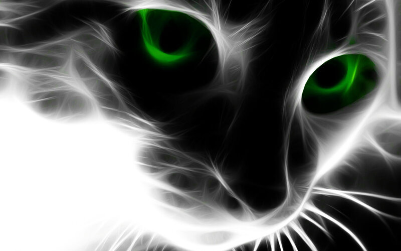 fractal cat with green eyes