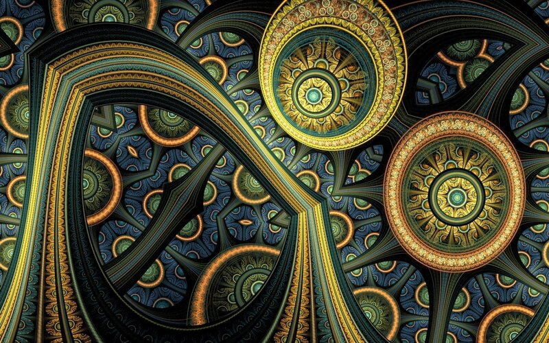 Fractal Cathedral Ceiling — Blue, Intricate, Digital Art