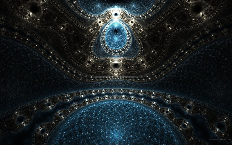 Fractal Cathedral Ceiling — Blue, Mystical, Digital Art