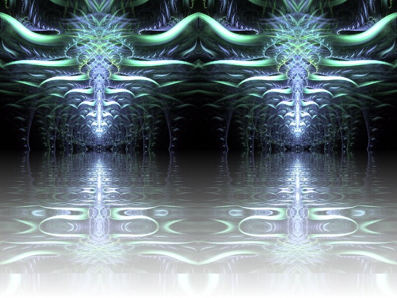 fractal cave with water reflection