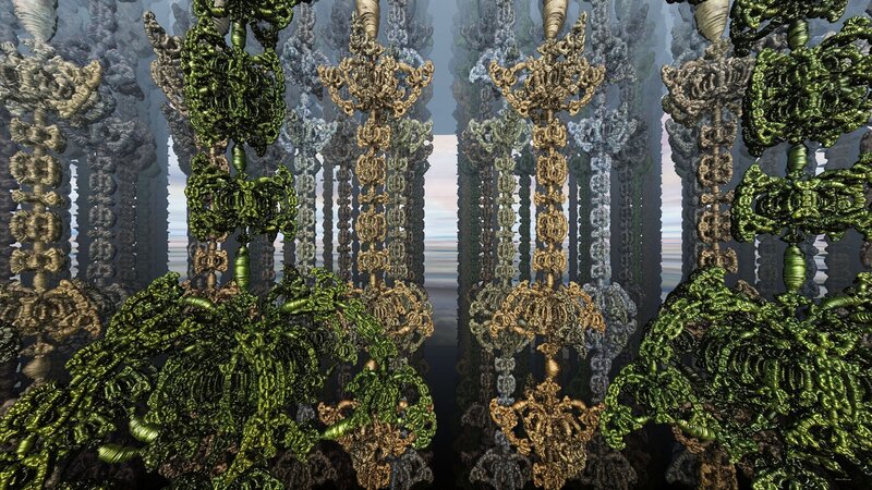 fractal chandeliers in a dreamlike forest
