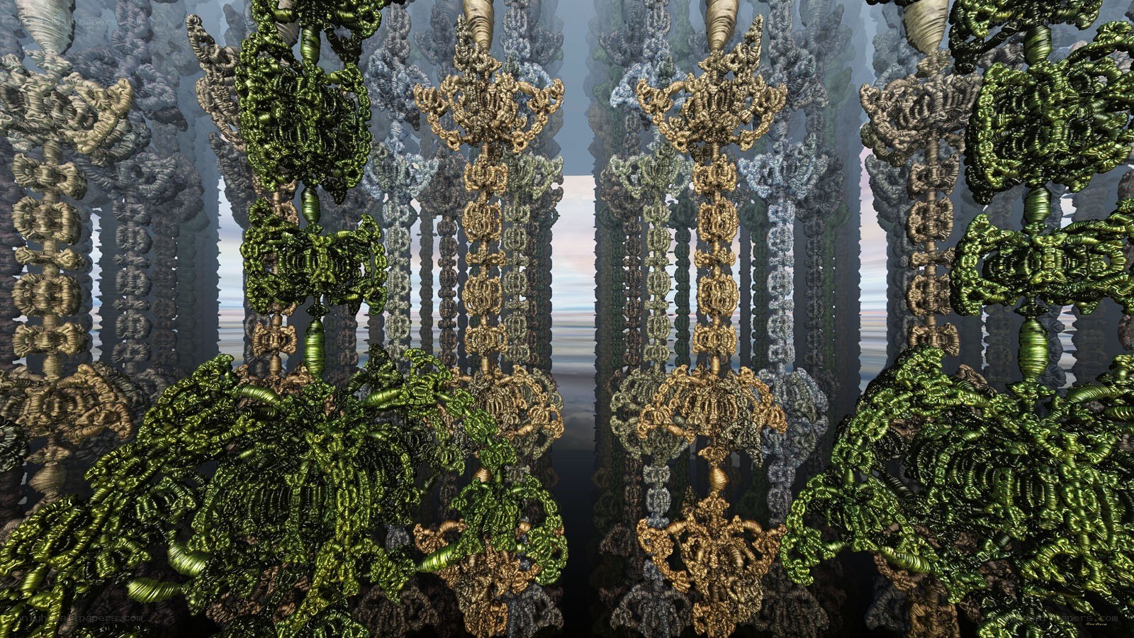 fractal chandeliers in a dreamlike forest