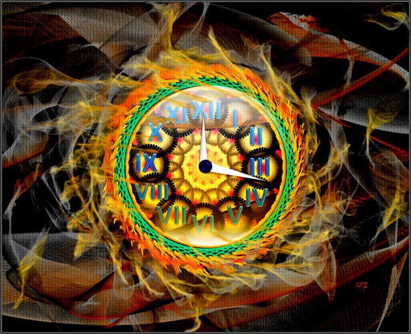 Fractal Clock with Flames