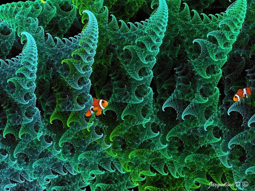 Fractal coral reef with clownfish