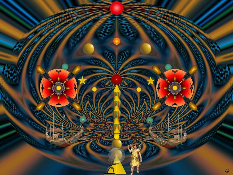 fractal cosmic scene with cherub
