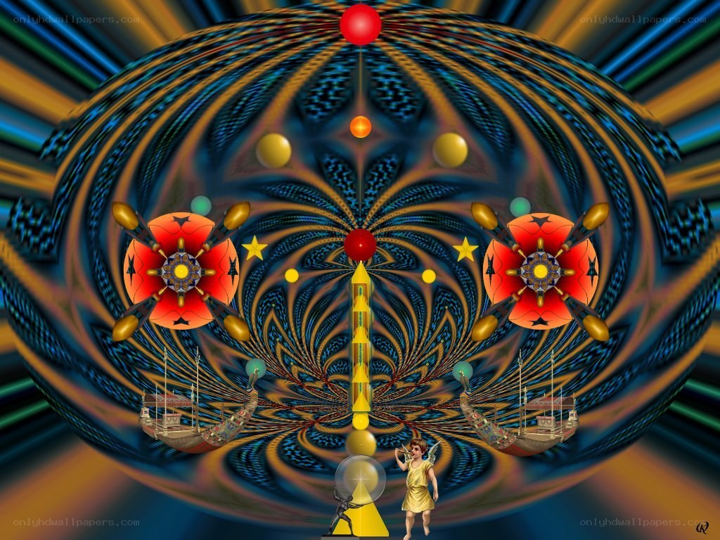 fractal cosmic scene with cherub