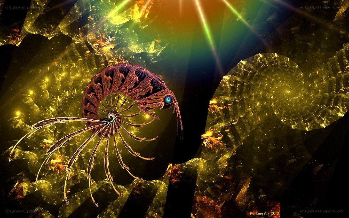 Fractal creature in golden light