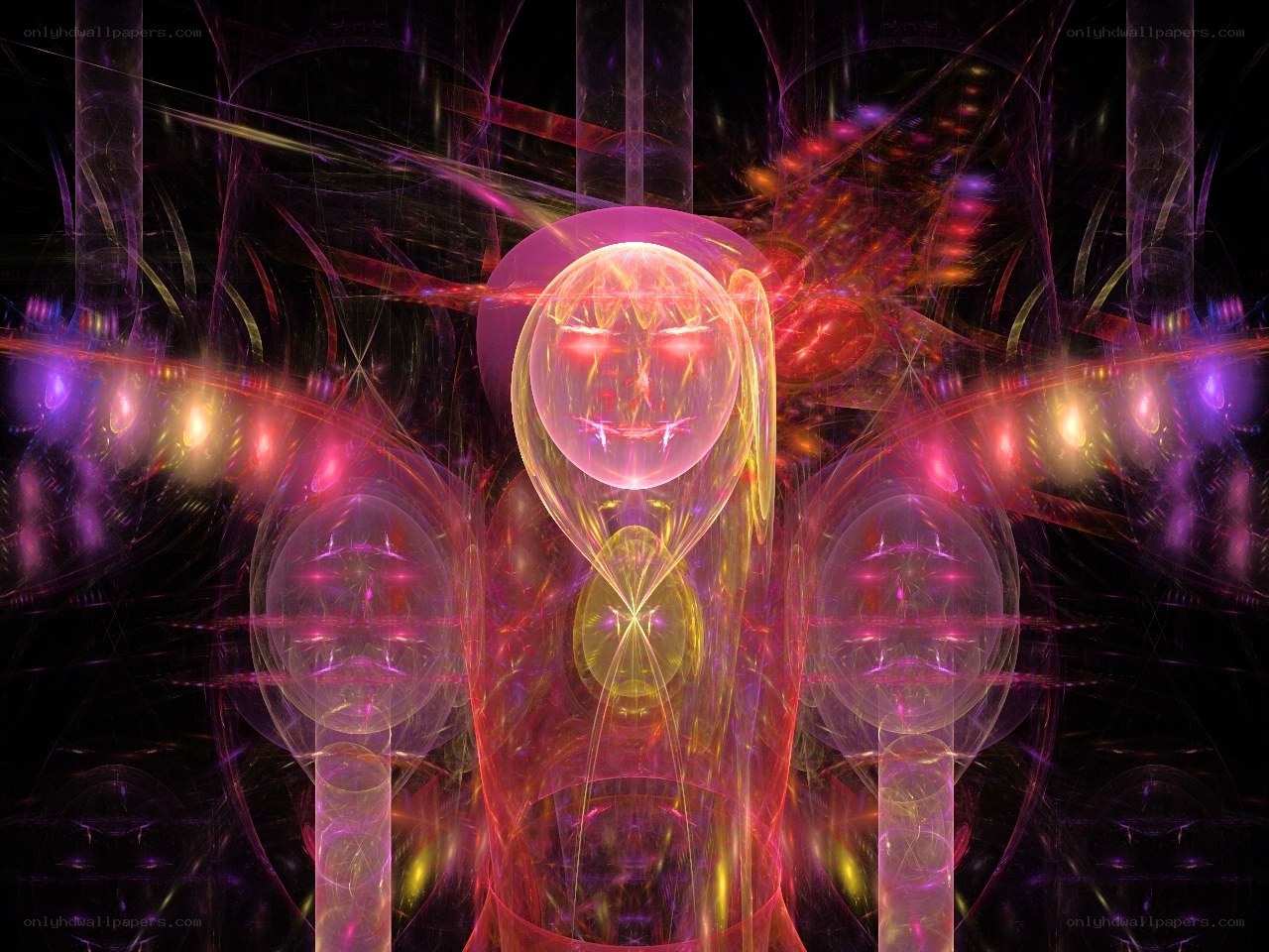 fractal digital art with glowing figures