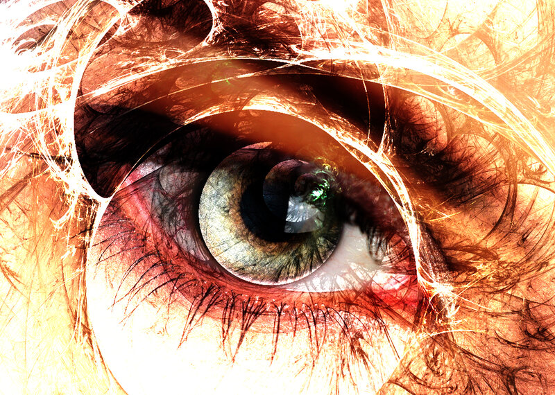 fractal eye with fiery patterns
