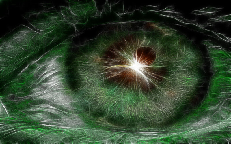 fractal eye with green and white fibers