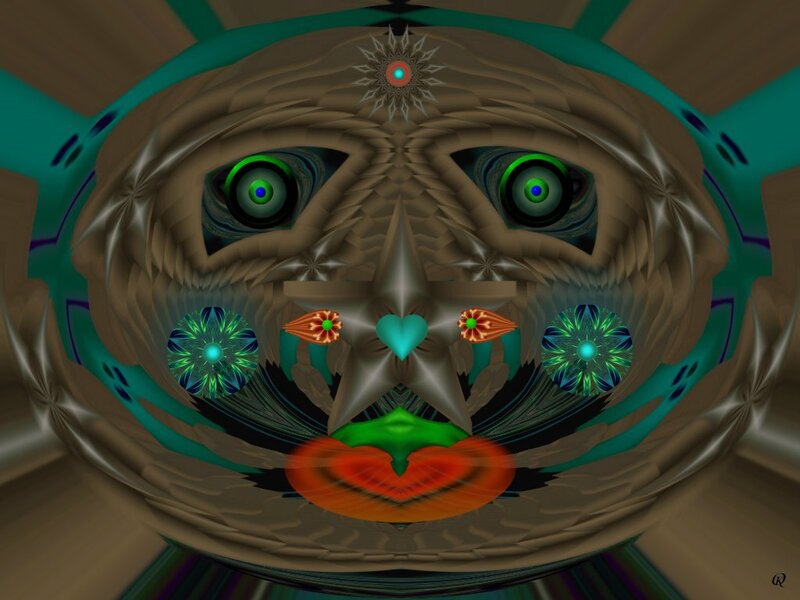 Fractal Face with Glowing Eyes — Brown