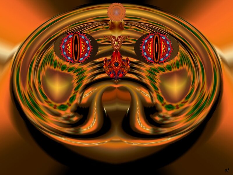 fractal face with glowing eyes