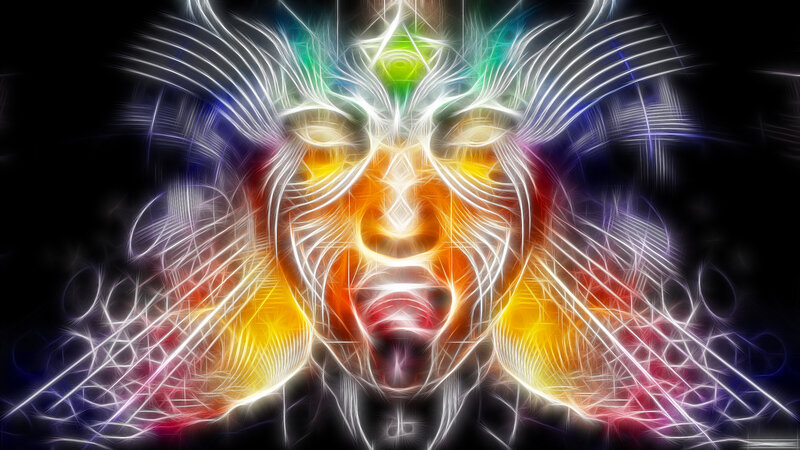 fractal face with glowing lines