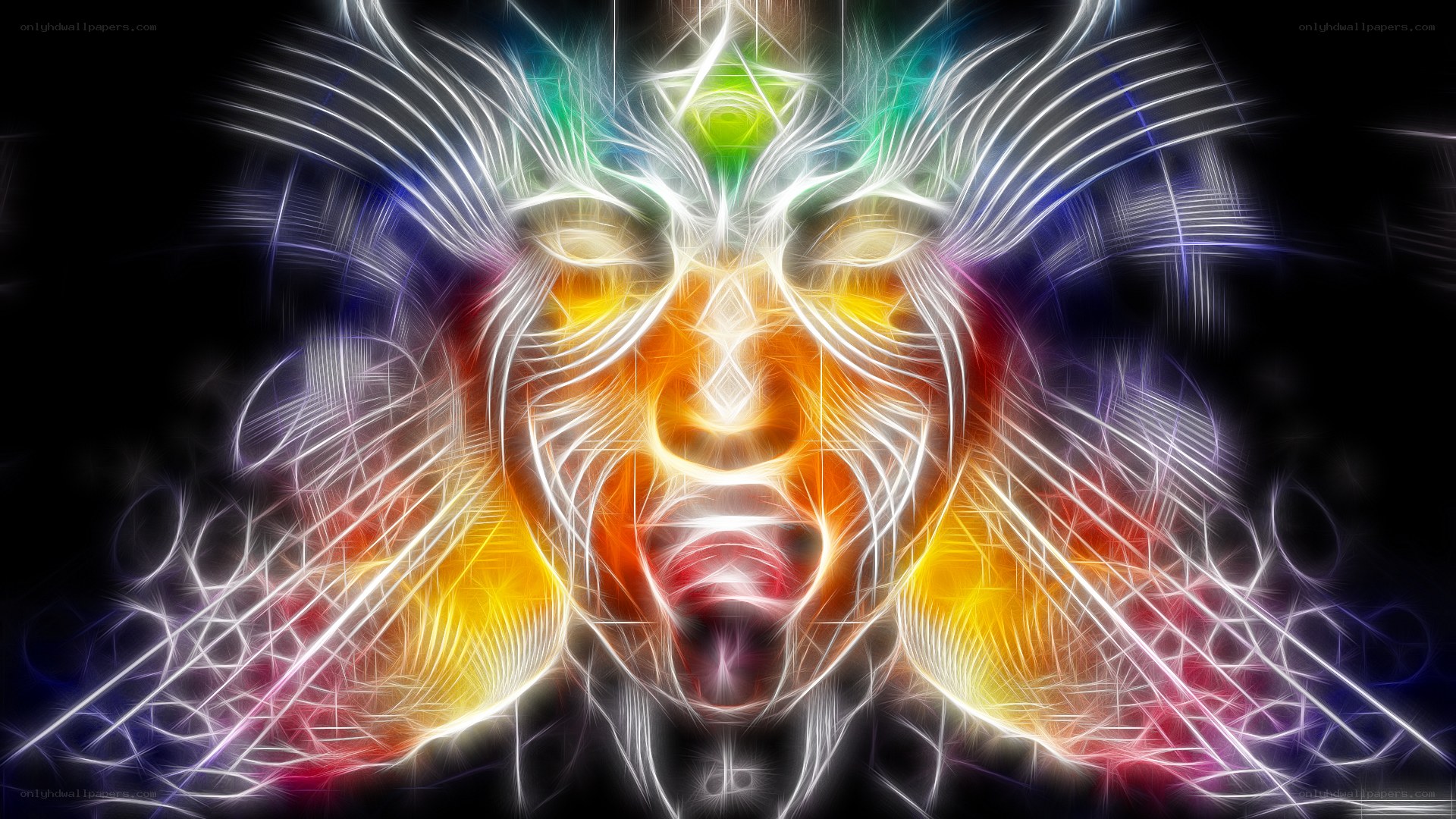 fractal face with glowing lines