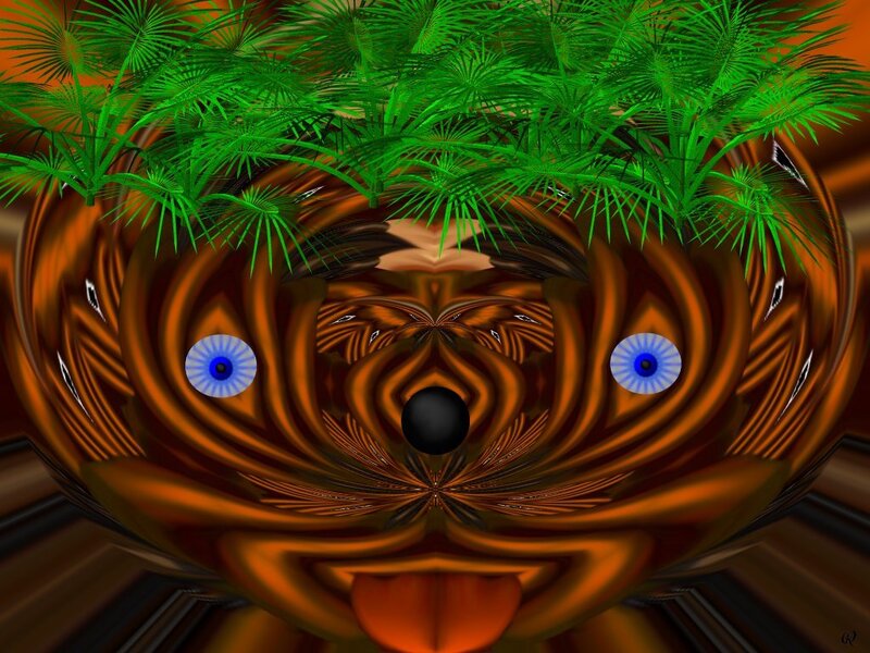 fractal face with green leaves