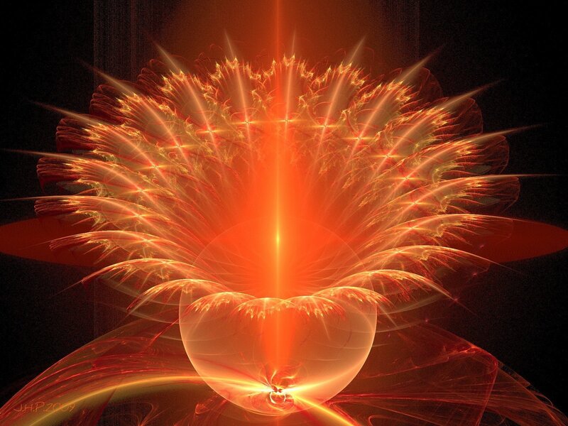 Fractal Fire Explosion — Red, Dramatic, Digital Art, Light