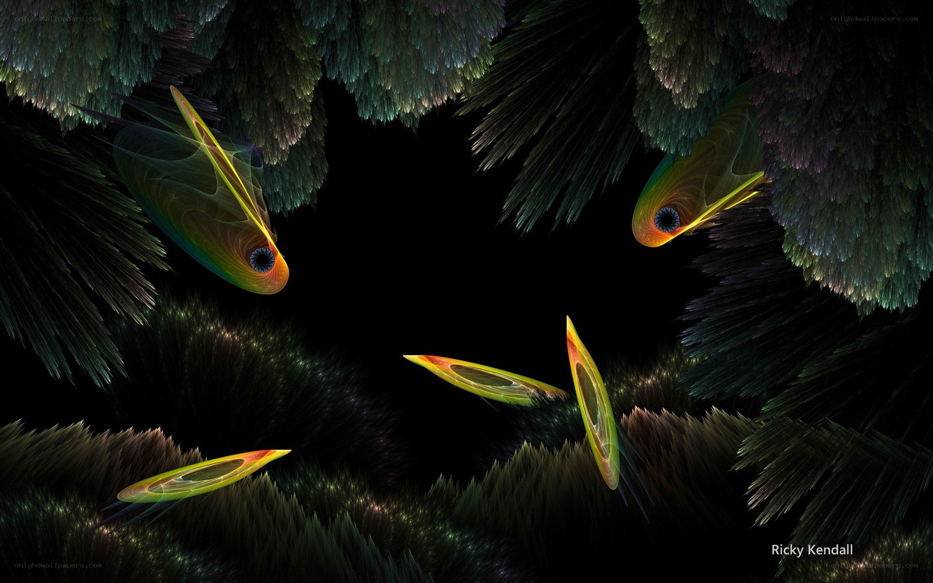 Fractal fish in dark forest