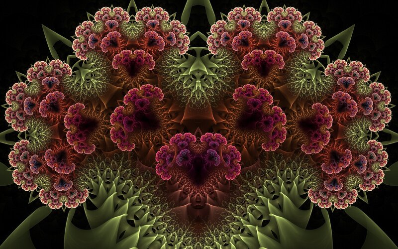 Fractal Floral Pattern — Green, Complex, Digital Art, Flowers, Spikes