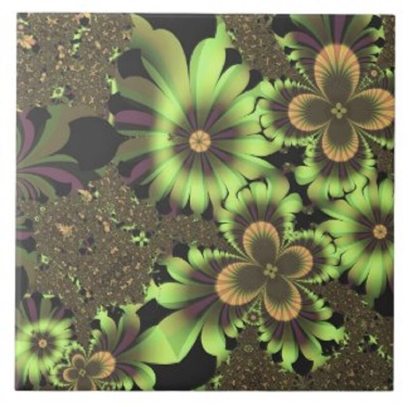 Fractal Floral Pattern — Green, Hypnotic, Digital Art, Flowers