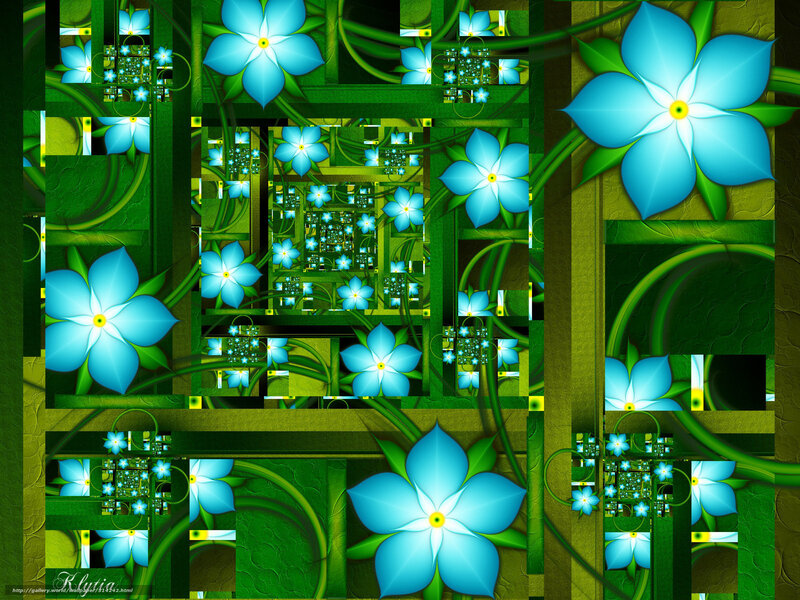 Fractal floral pattern with blue flowers