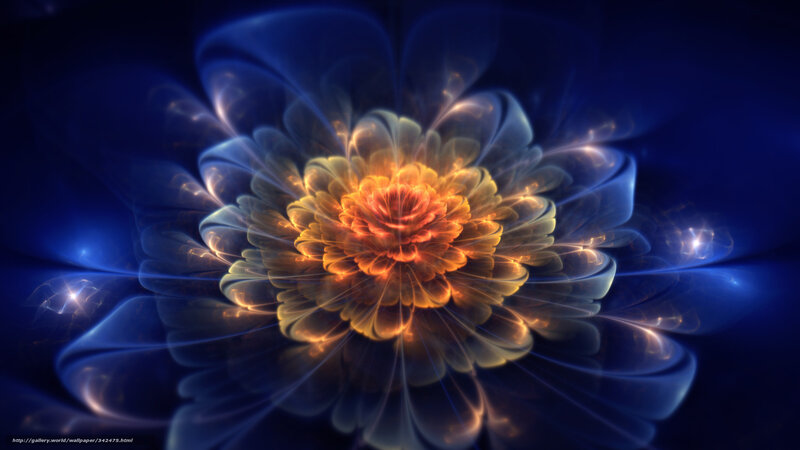 Fractal Flower Bloom — Blue, Dramatic, Digital Art, Light, Petals