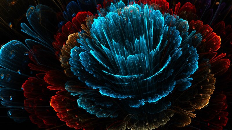 Fractal Flower Bloom — Blue, Dramatic, Digital Art