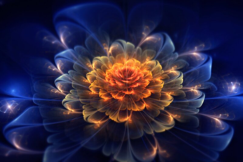Fractal Flower Bloom — Blue, Dramatic