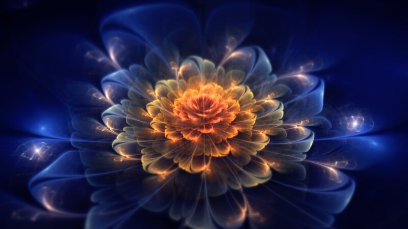 Fractal Flower Bloom — Blue, Ethereal, Digital Art, Light