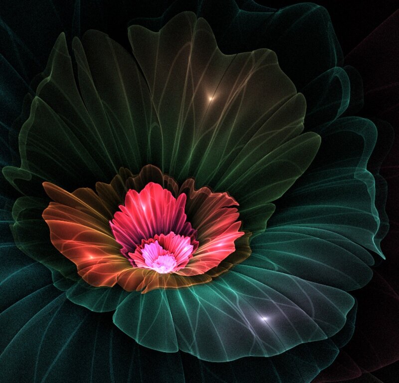 Fractal Flower Bloom — Green, Dramatic