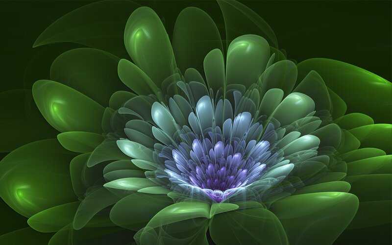 Fractal Flower Bloom — Green, Ethereal, Digital Art