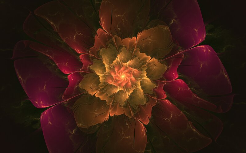 Fractal Flower Bloom — Purple, Dramatic, Digital Art, Petals, Center