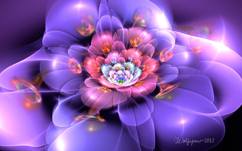 Fractal Flower Bloom — Purple, Ethereal, Digital Art, Petals