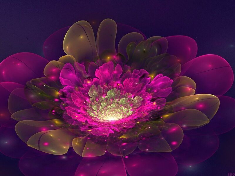 Fractal Flower Bloom — Purple, Ethereal, Night