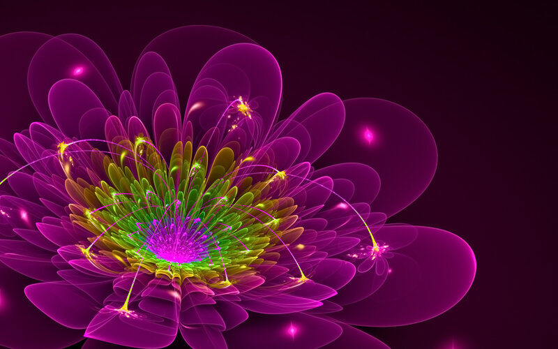 Fractal Flower Bloom — Purple, Vibrant, Digital Art, Petals