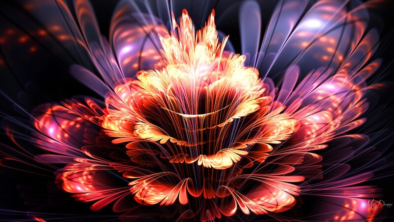 Fractal Flower Bloom — Red, Dramatic, Digital Art, Light