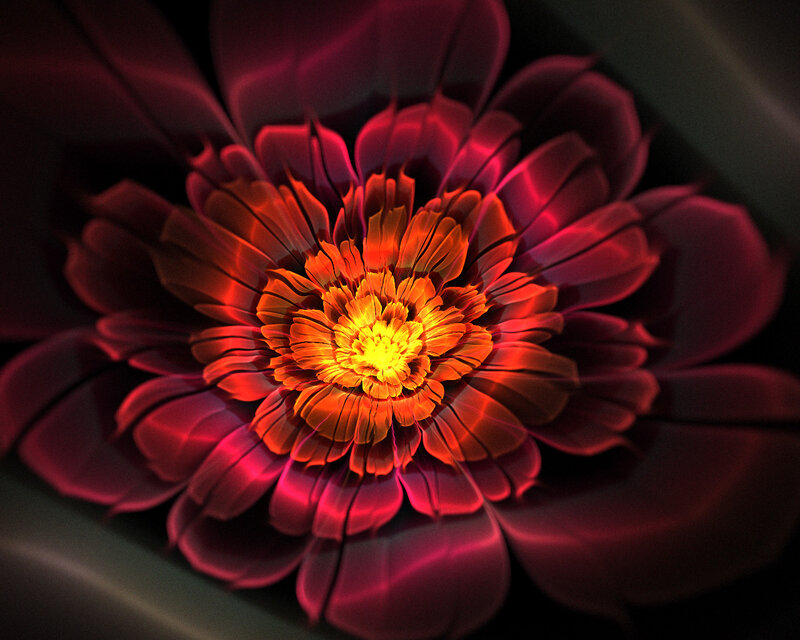 Fractal Flower Bloom — Red, Dramatic, Digital Art