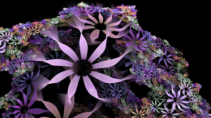 Fractal Flower Cluster — Purple, Abstract