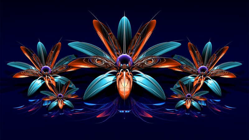 Fractal Flower Design — Blue, Dramatic, Night