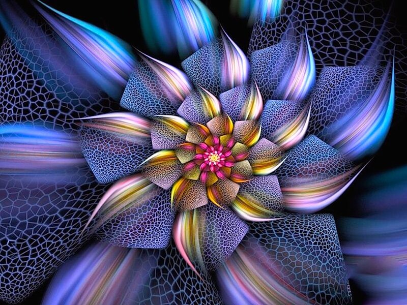 Fractal Flower Design — Blue, Hypnotic, Digital Art, Petals