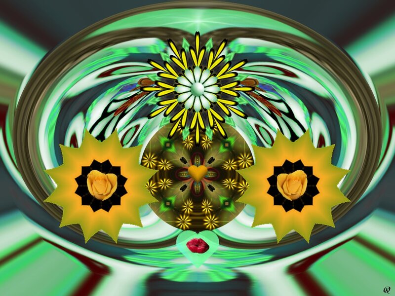 Fractal Flower Design — Green, Hypnotic, Digital Art, Flowers