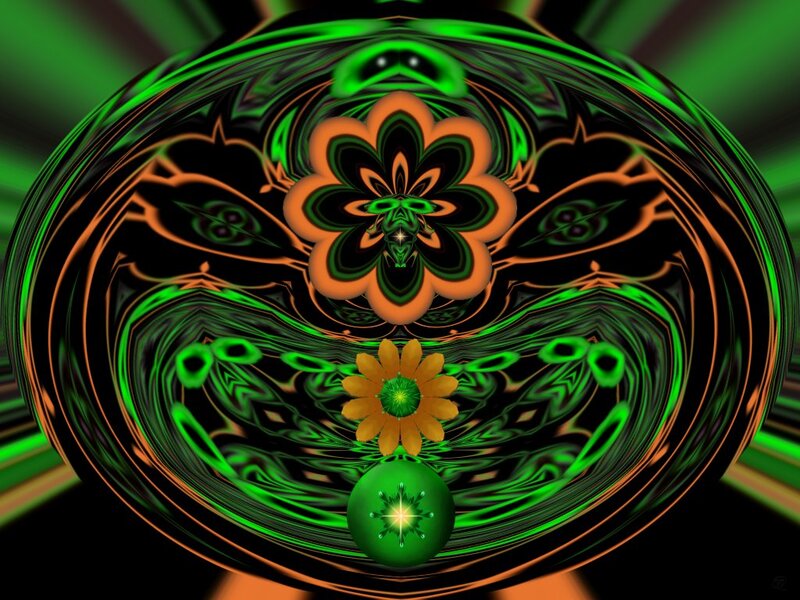 Fractal Flower Design — Green, Hypnotic, Digital Art