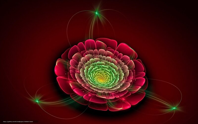 Fractal Flower Design — Red, Dramatic, Digital Art, Light Streaks