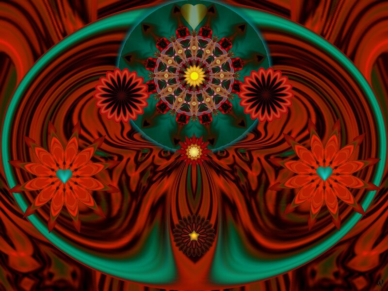 Fractal Flower Design — Red, Hypnotic, Digital Art, Flowers, Mandala