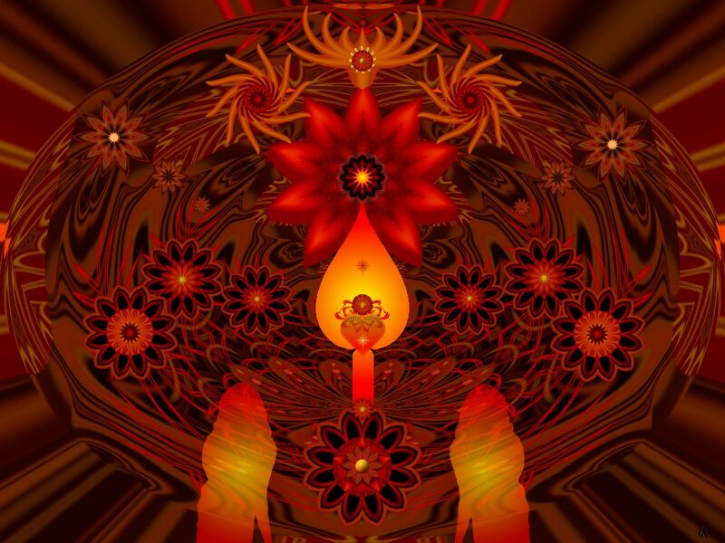 Fractal Flower Design — Red, Hypnotic, Digital Art