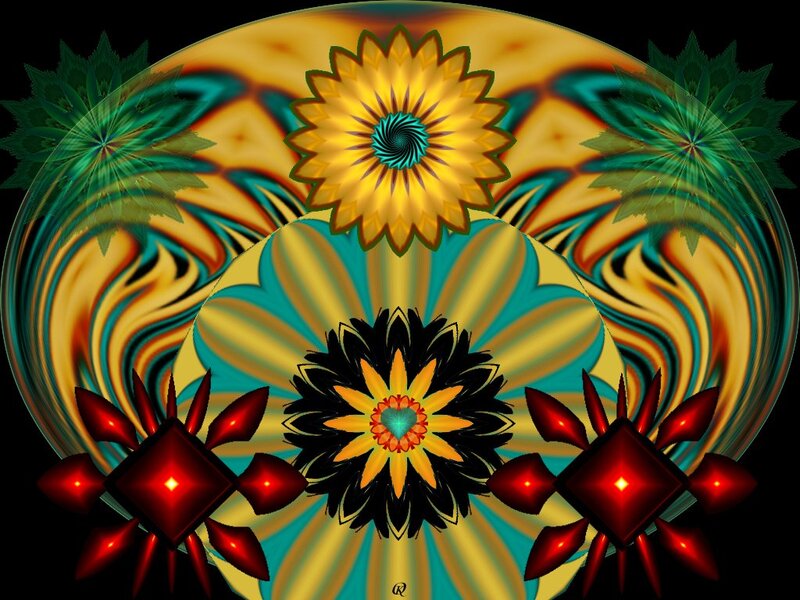 Fractal Flower Design — Yellow, Hypnotic, Digital Art, Flowers