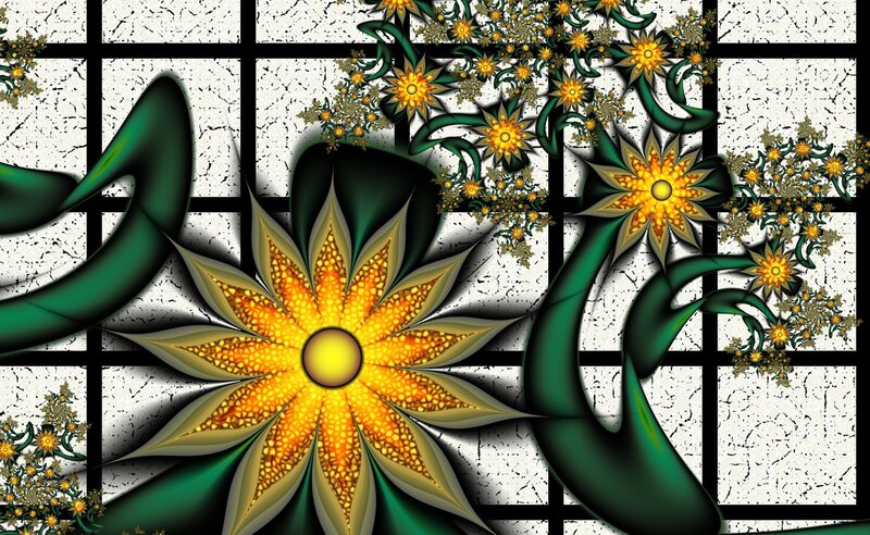 Fractal Flower Design — Yellow, Ornate