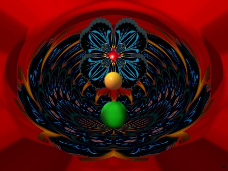 Fractal flower in red tunnel