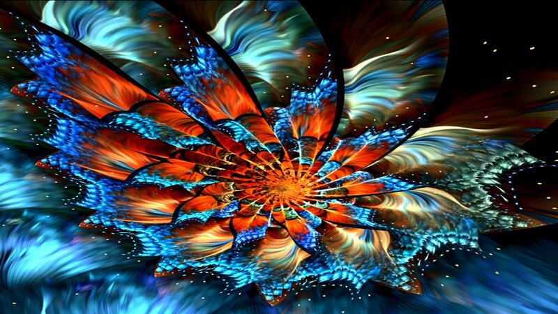Fractal Flower Pattern — Blue, Dramatic, Digital Art, Stars